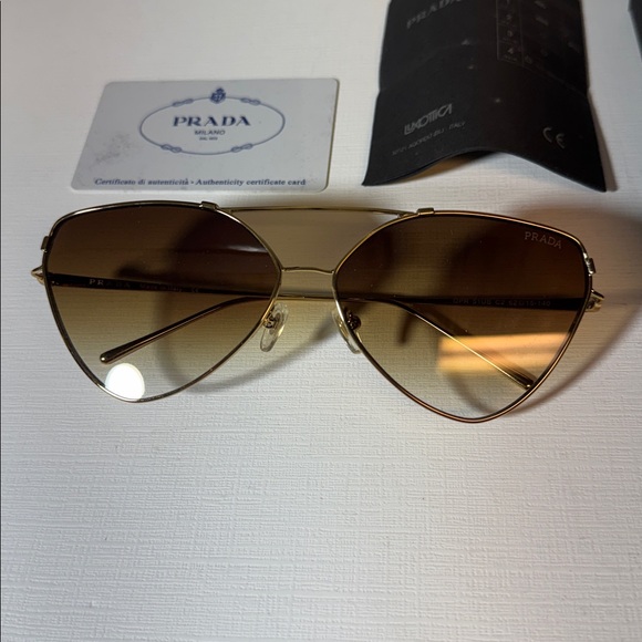 Prada womens Cinema Evolution pale gold metal 62 15 140 sunglasses EUC - Picture 2 of 11